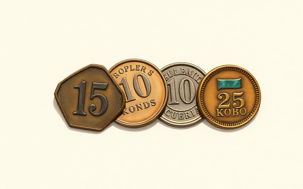 Archival illustration of a row of Nigerian kobo coins