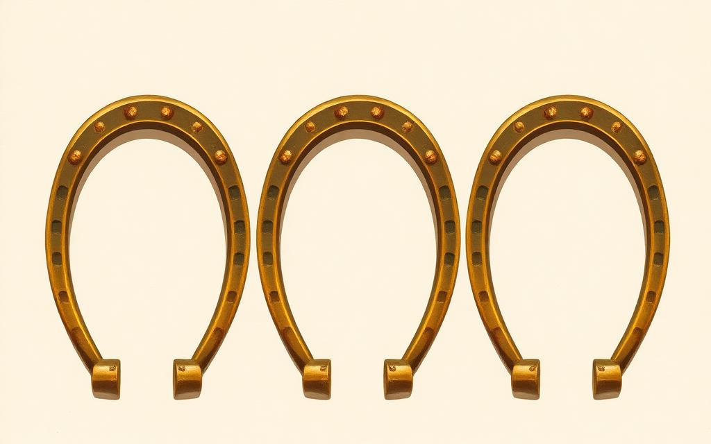 Archival illustration of three horseshoe-shaped brass manilla currency bracelets