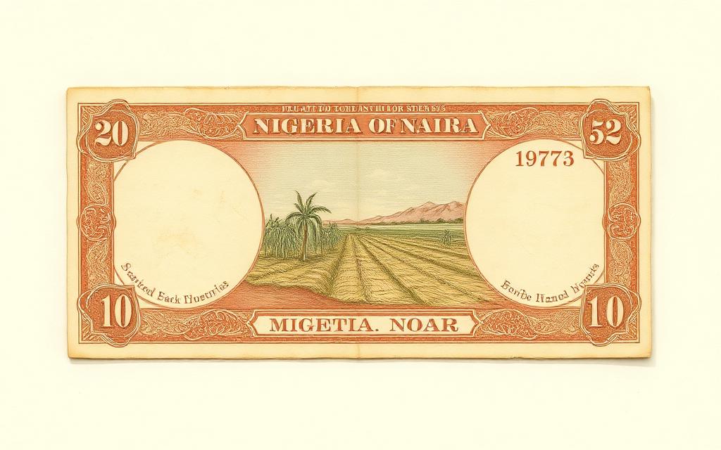Archival illustration of a 1973 first-series Nigerian naira banknote