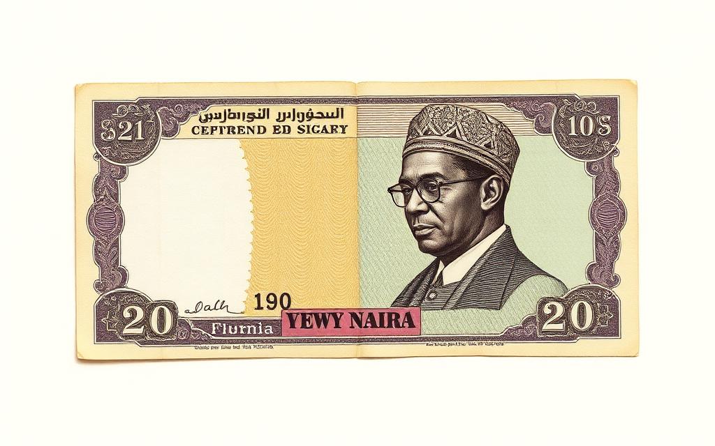 Archival illustration of a 1980s Nigerian twenty naira banknote